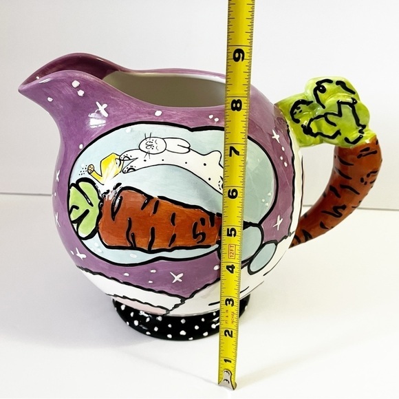 Joanne Delomba for Lostus Bunny Rabbit Pitcher Carrot Handle Whimsical Easter - Picture 10 of 10